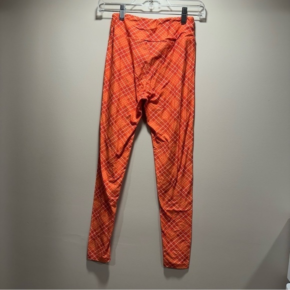 LulaRoe OS Soft Leggings One Size 2-10 Small-Large Checked Orange Multitone - Picture 6 of 15